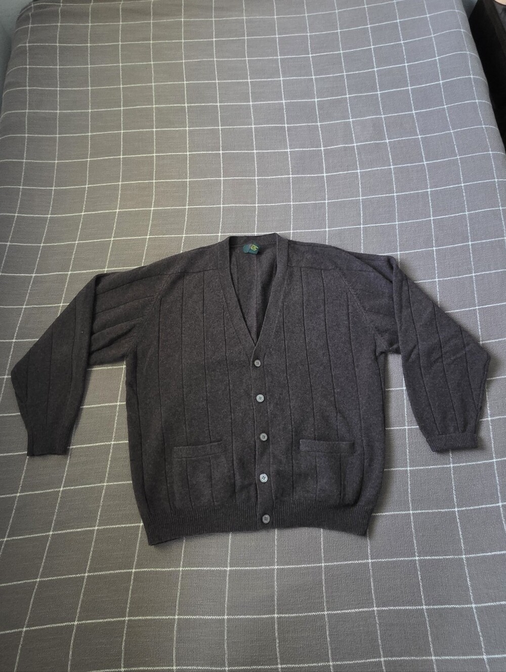 Vtg 90s Club Room Lambs Wool Cardigan Sweater Taupe
